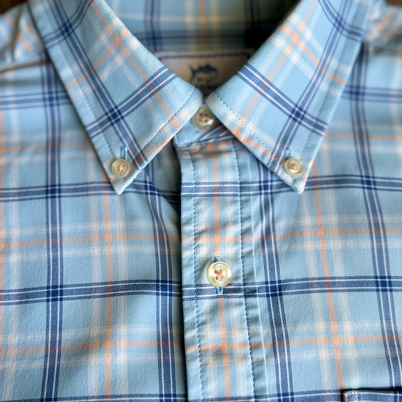 Southern Tide Medium Performance Button Down Shirt Light Blue Plaid - Picture 4 of 14